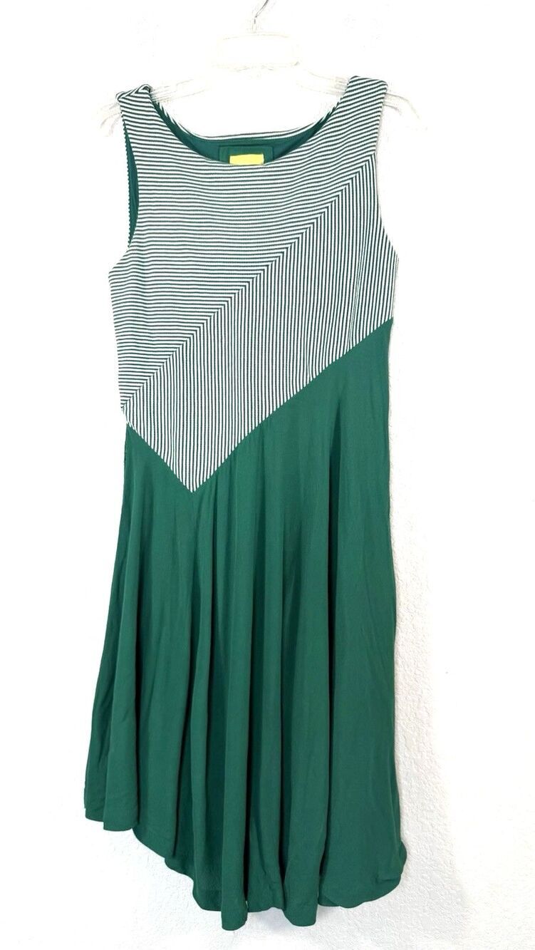 Anthropologie Maeve Cameron Striped Asymmetrical Green Dress Small Boho